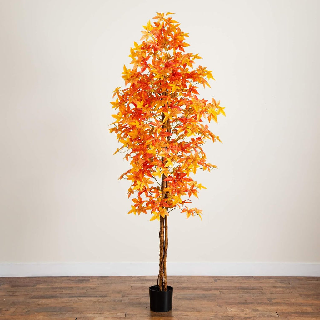8ft Autumn Deluxe Maple Artificial Fall Tree - Harvest Season Decor - Indoor Faux Plant Display