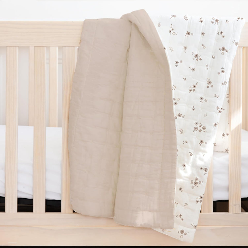 Organic Baby Comforter GOTS Certified Organic Kids Blanket Cotton Infill Tufted - Reversible Ultra Soft Breathable