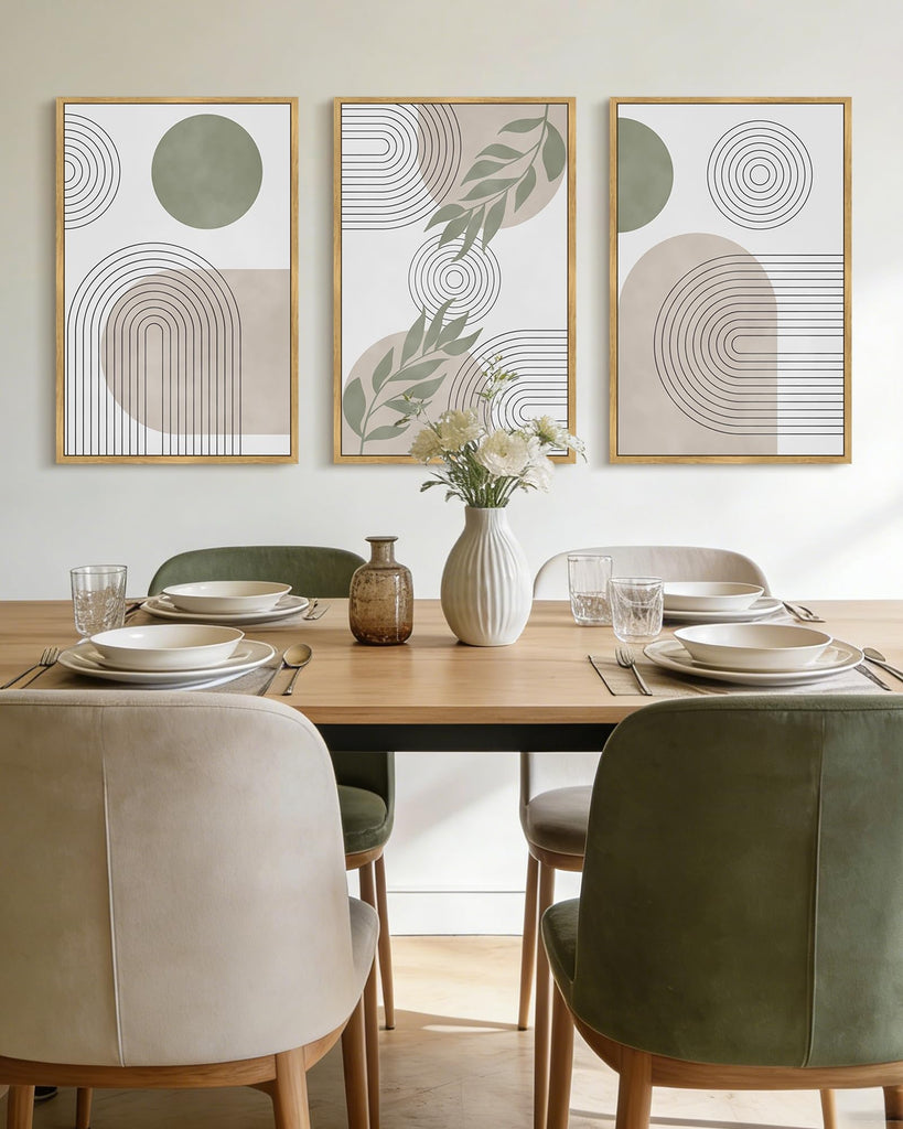 Green Boho Framed Wall Art Modern Botanical Wall Printing Neutral Geometric Prints Bohemain Sage Decor Ready to Hang