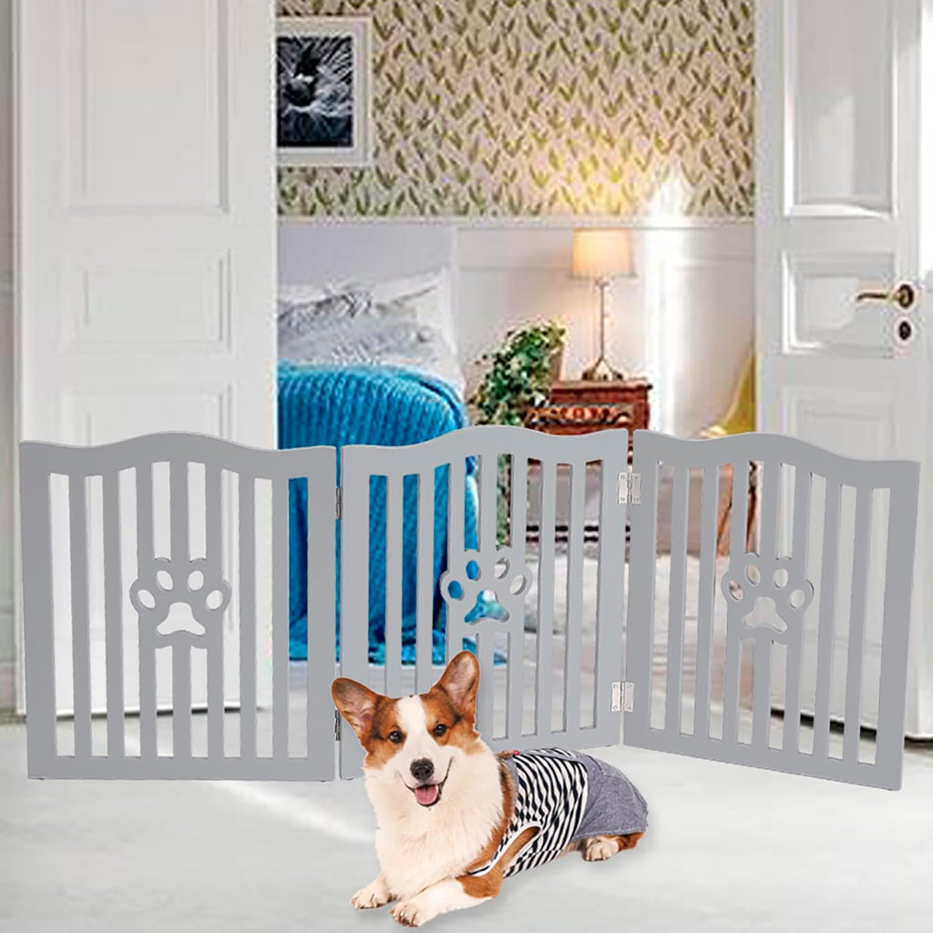 Pet Gate Wooden Free Grey Standing Dog Gate - Foldable