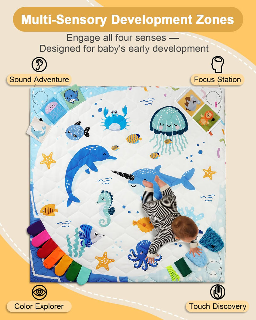 Premium Foam Baby Play Mat 50x50, 4 Developmental Zones Play Mat with Removable & Machine Washable Cover, Extra Thick