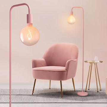 Pink Floor Lamp, Cute Standing Lamp with LED Bulb, Translucent Pink Globe Glass 2700k Warm Lighting. Globe Floor Lamp