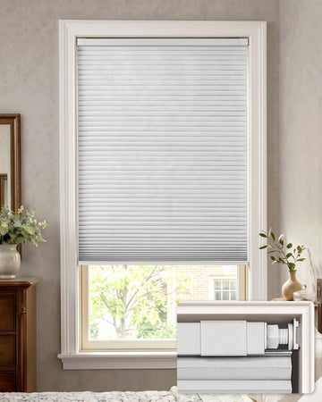 No Drill Blackout Cellular Shades, White | No Tools Cordless Honeycomb Blinds Thermal Insulated, Noise Reducing