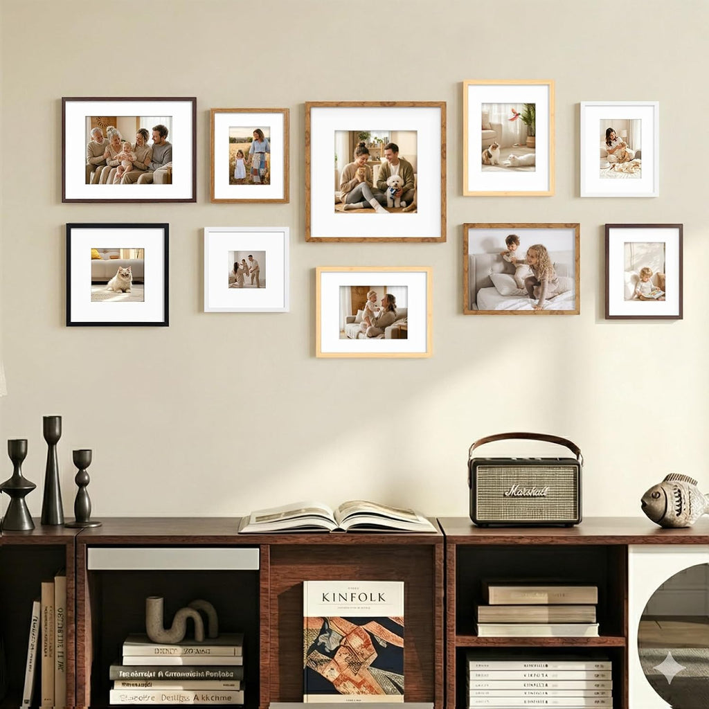12x12 Frame Set of 9, 12 by 12 Square Picture Frames with Plexiglass for Picture 8x8 with Mat or 12x12 without Mat