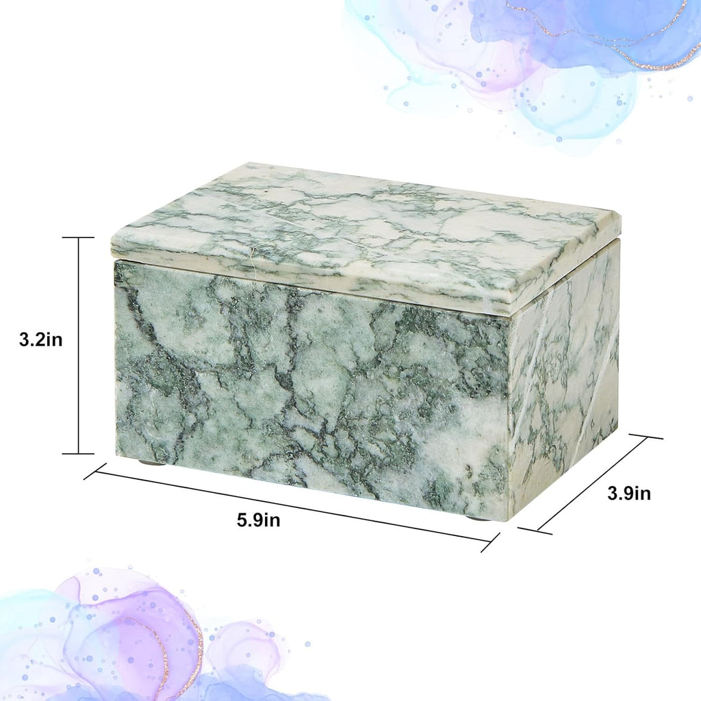 Natural Marble Storage Box with Lid, Rectangular Organizer for Jewelry