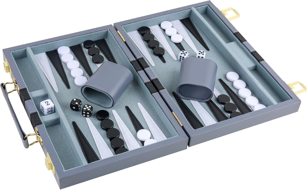 Backgammon Set 2 Players Classic Backgammon Sets for Adults Board Game with PU Leather Case Portable and Travel - Set of 30