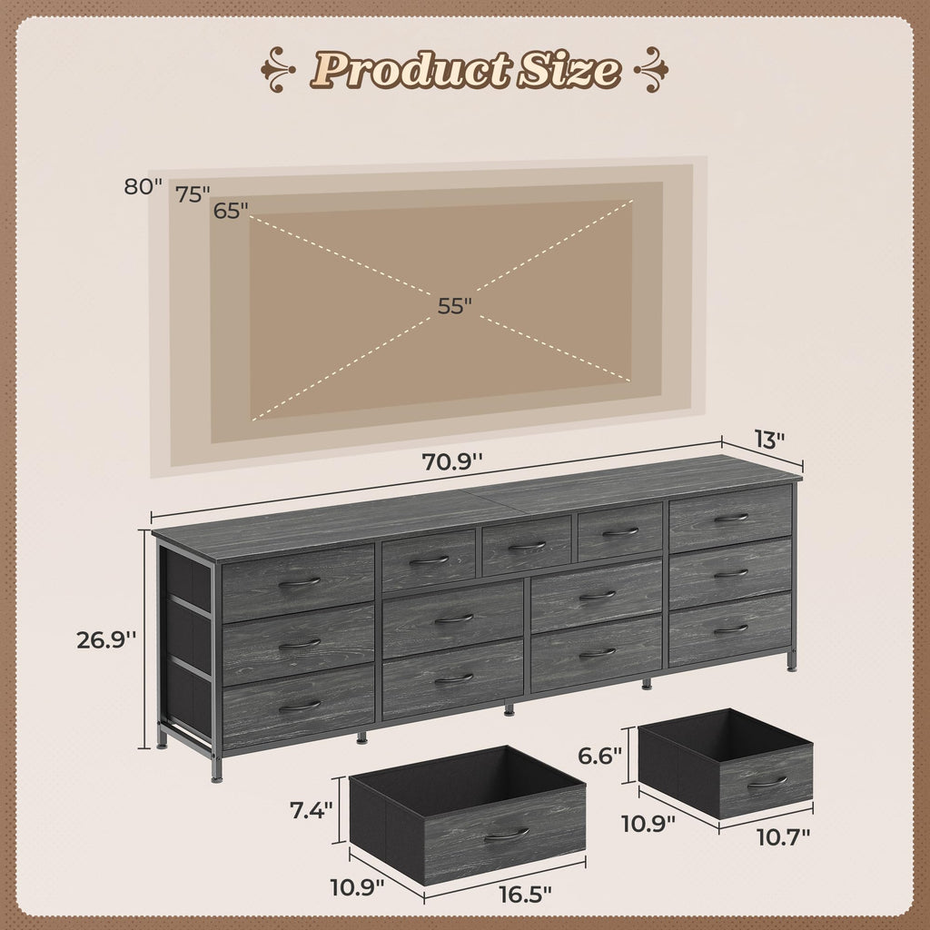 70 Inch Long Dresser, TV Stand for 65, 75, 80 Inch TV
