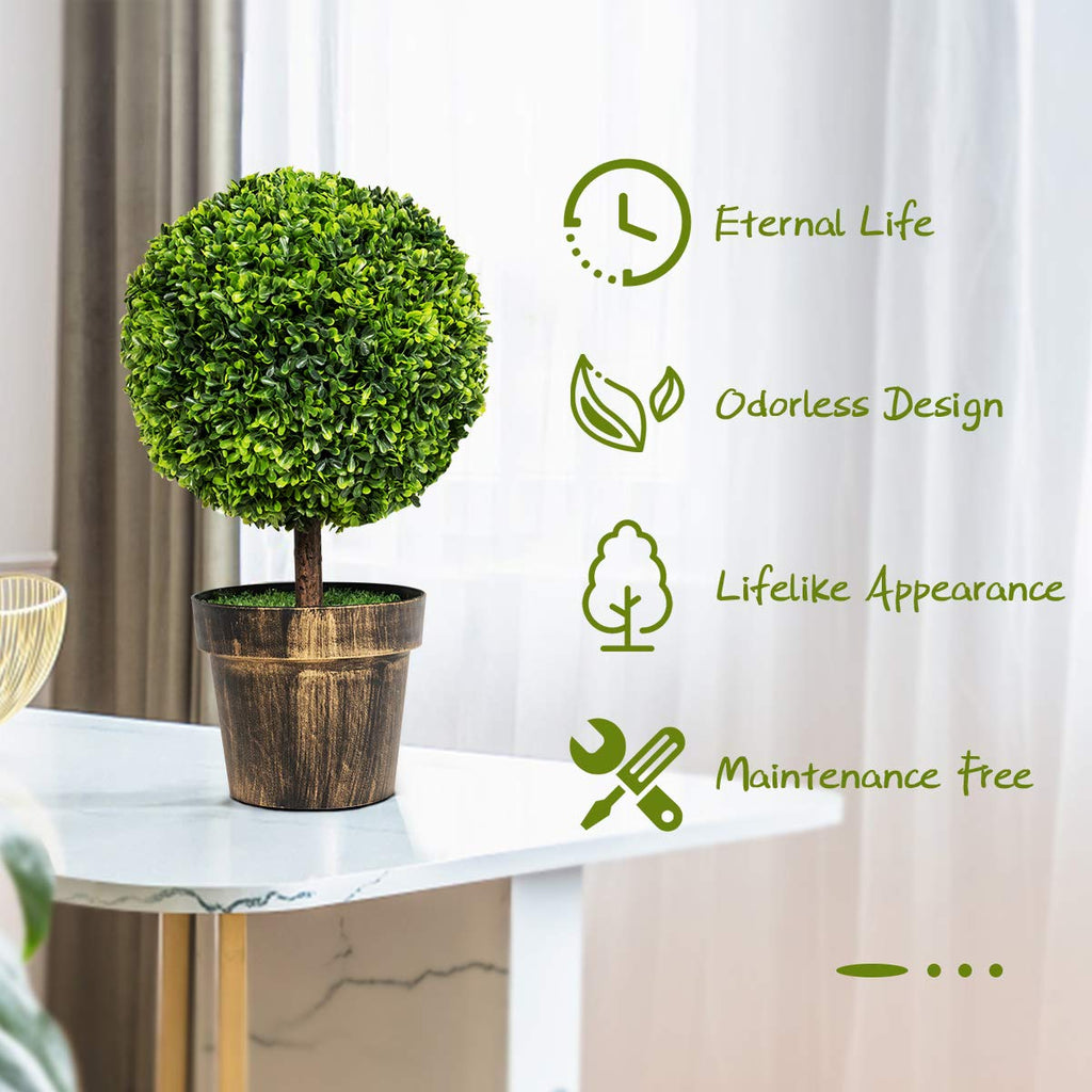 22" Tall Artificial Boxwood Topiary Ball Tree, 2 Pack Faux Round Shrubs Bushes Decoration, Fake Potted Plants for