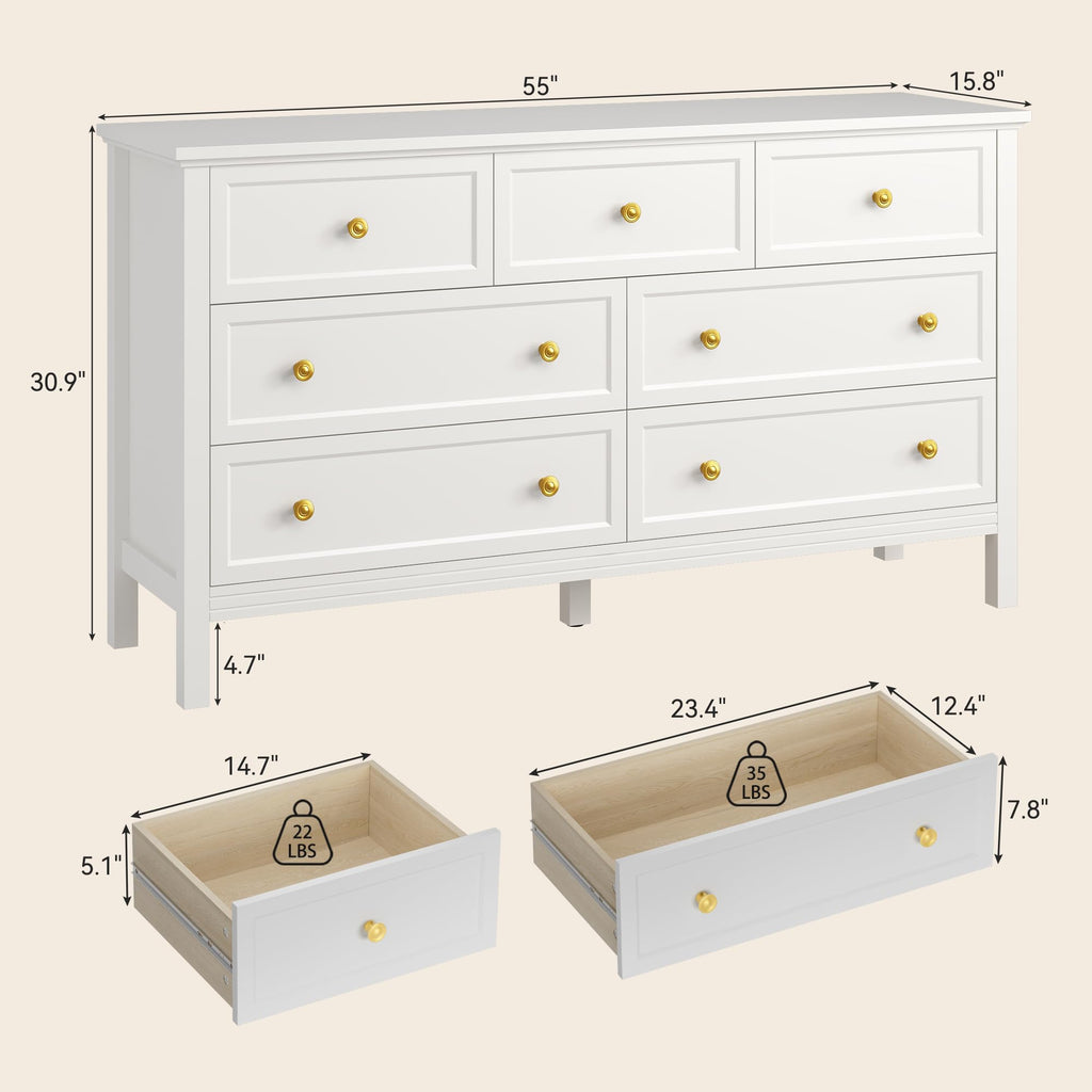 55" White with 7 Drawers & Modern Gold Handle