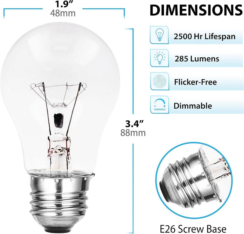Frosted E26 A15 Incandescent 40w Appliance Light Bulbs