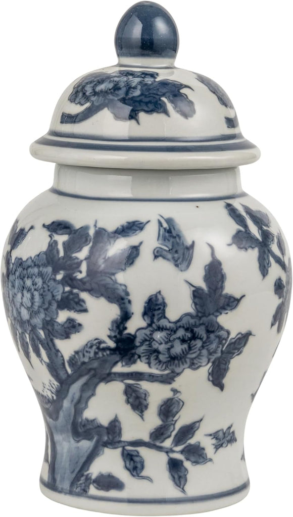 Decorative Ceramic Ginger Jar with Domed Lid, Blue & White