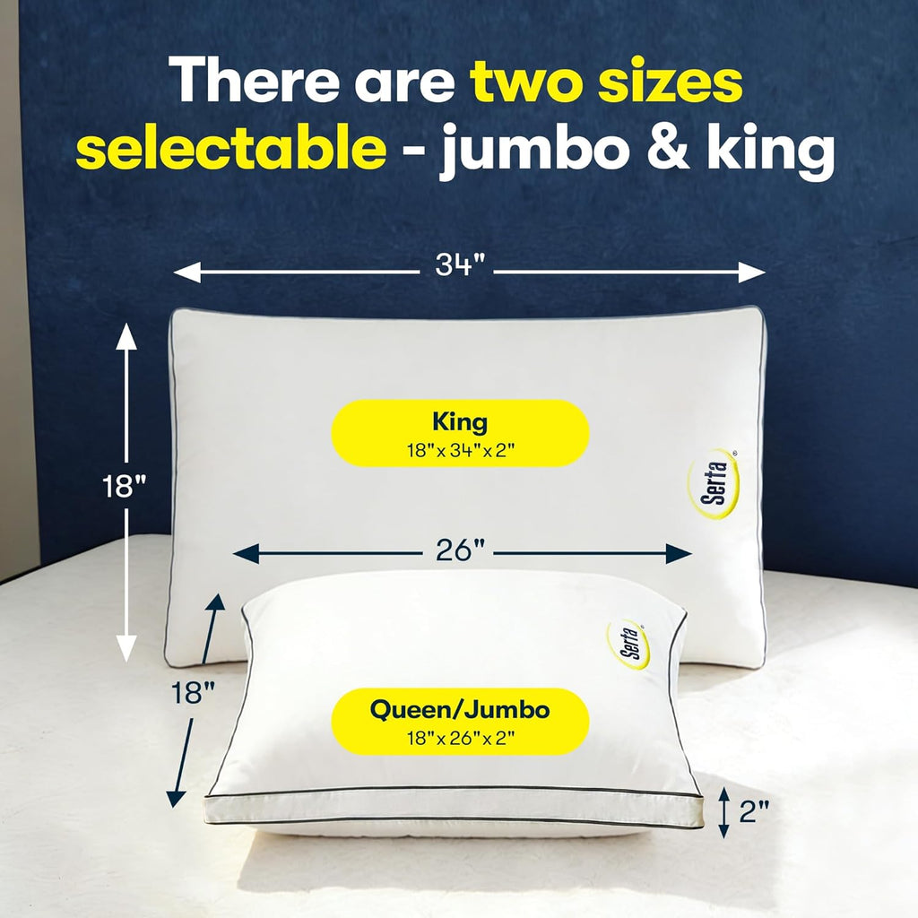 Hotel Collection Bed Pillows Queen/Standard Size Set of 2, 18"x26" | 400 Thread Count 100% Cotton Cover, Medium Soft