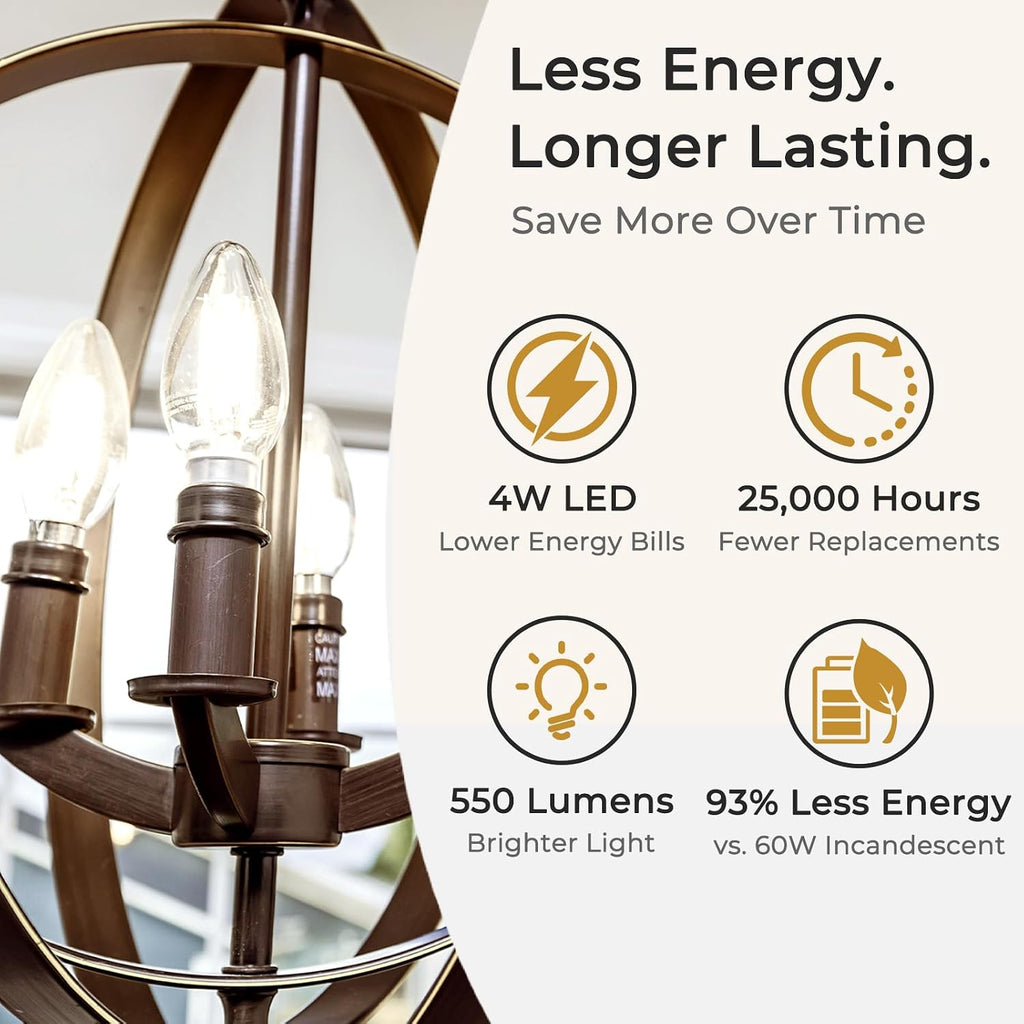 E12 Candelabra Bulb 60 Watt, Natural White 4000K, 550LM