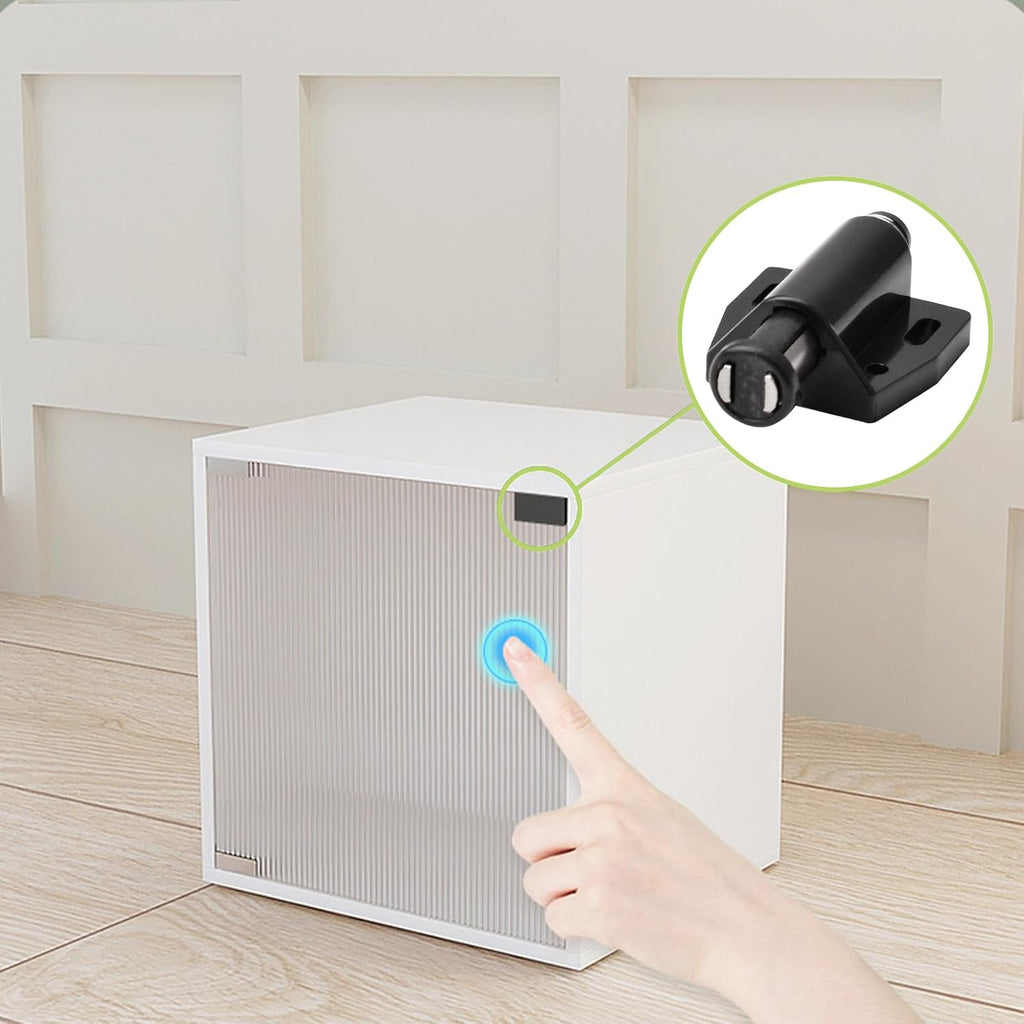 Glass Door Magnetic Catch Closures, 4 Set Push Open Single Glass Door Magnetic Touch Latchs with Adjustable Cabinet