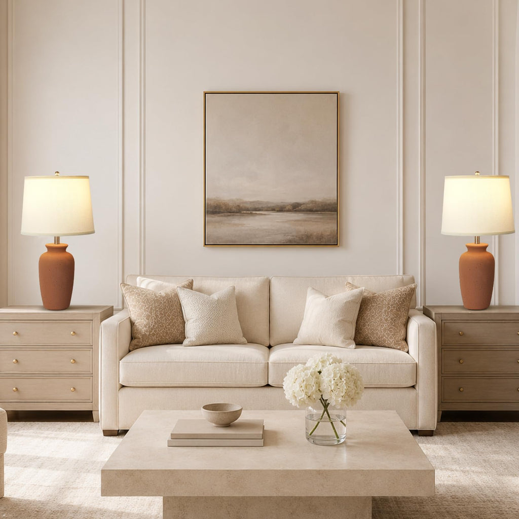 Set of 2 Ceramic Table Lamps, Terracotta Touch Dimmable Lamps