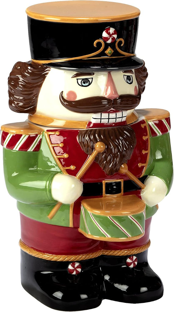 Holiday Magic Nutcracker Cookie Jar, 3D Hand-Painted Ceramic Jar - Festive 56 oz Christmas Kitchen Decor & Candy