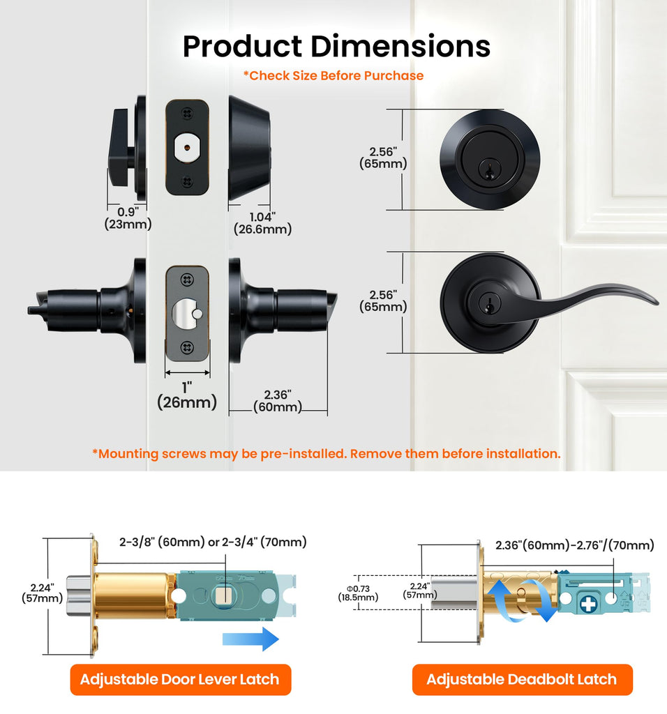 Keyed Alike Front Door Handle Lock Set with Deadbolt, Matte Black