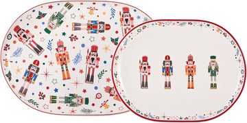Christmas Soldier 16 plus 12 inch Oval Platters Set, Set of 2, Microwave and Dishwasher Safe, for Serving Fish