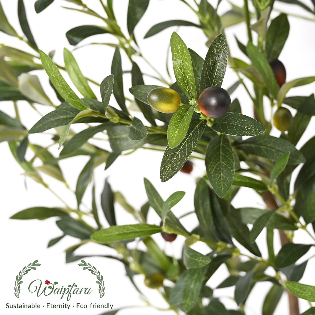 Olive Trees Artificial Indoor, 6FT Tall Faux Olive Tree with Planter & Basket, Artificial Plants with Natural Wood