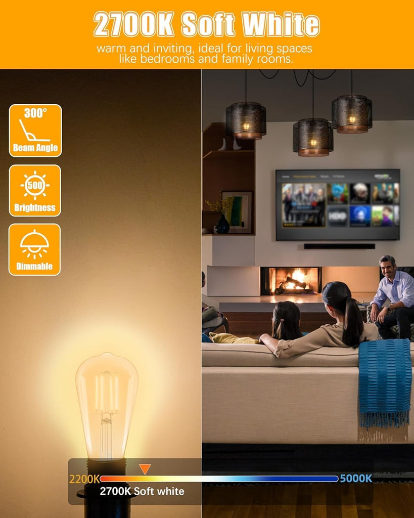 36 Pack Vintage LED Edison Bulbs, E26 Led Bulb 5.5W Equivalent to 60W, Dimmable, Soft White 2700K, High Brightness