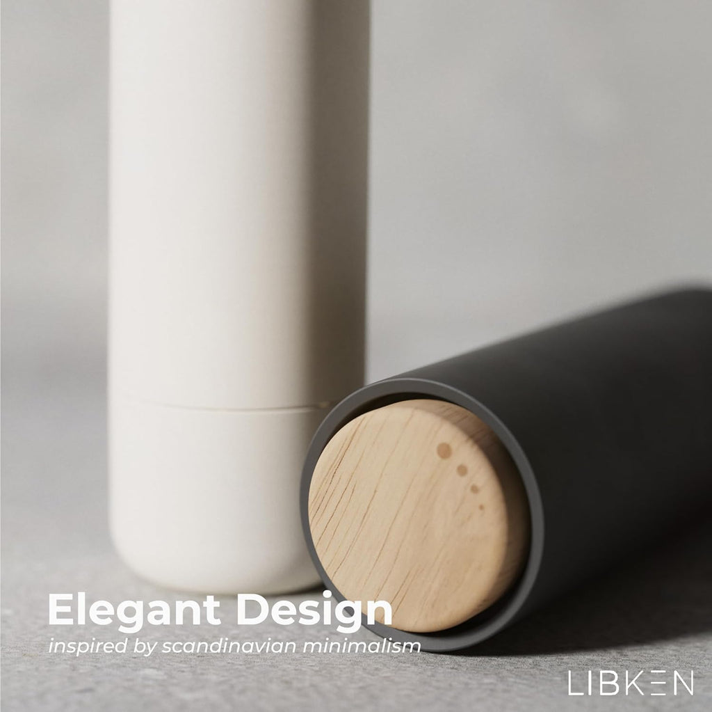 Non-Spill Salt and Pepper Grinder Set - Adjustable Ceramic Grinder - Minimalistic Spice Mill - Easy to Refill - Set of 2