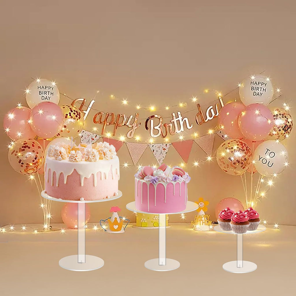 Round Acrylic Cake Stand for Retail Display, Wedding Cake - Set of 3