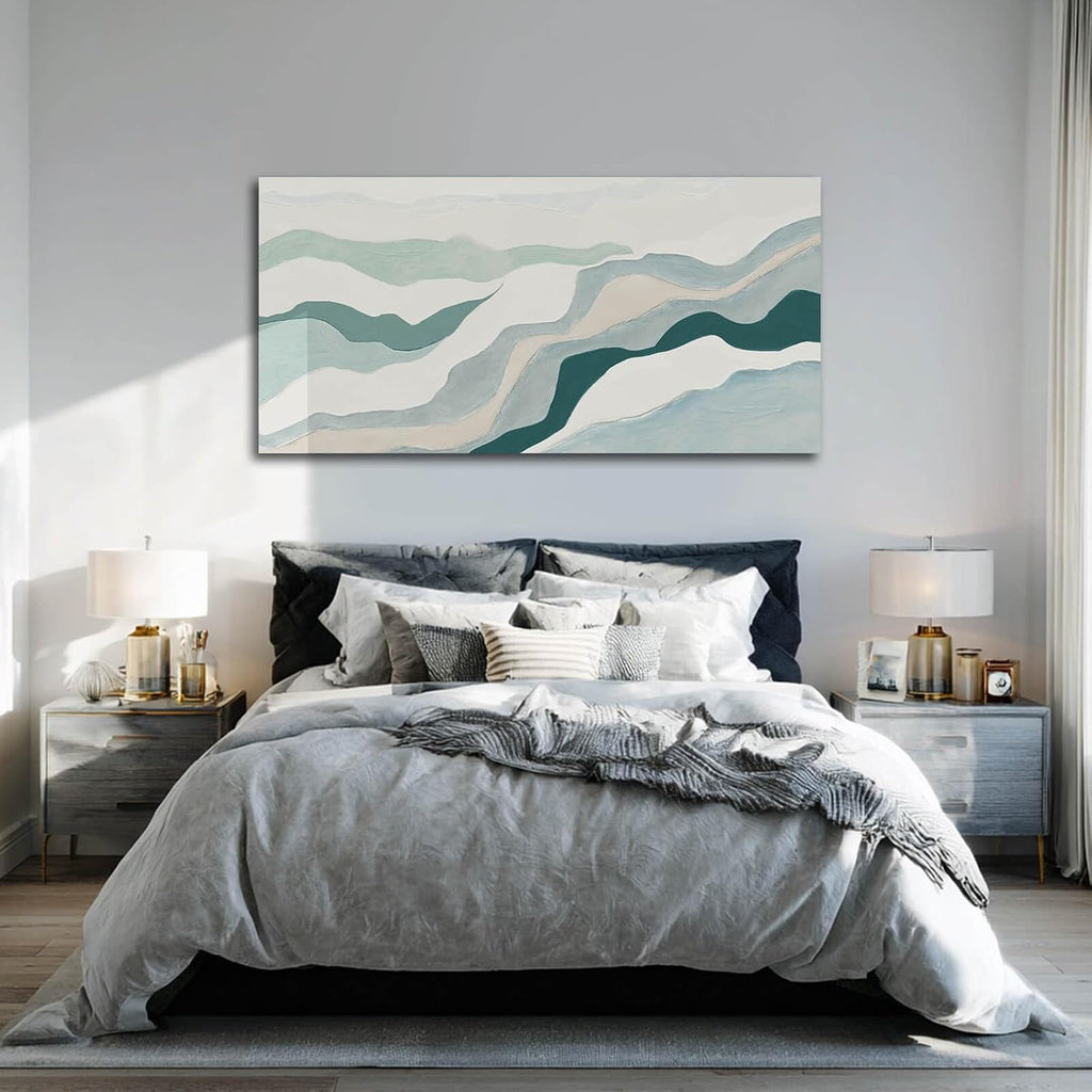 Beige and Teal Abstract Wall Decor Framed Canvas Wall Art Minimalist Home Decor Contemporary Posters Prints Home