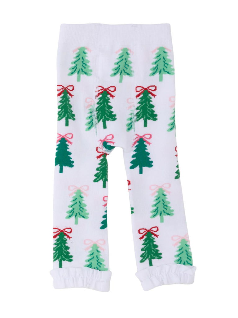 Baby Girls Patterned Footless Ruffled Tights - Ruffle Tights - Christmas Tree Bows