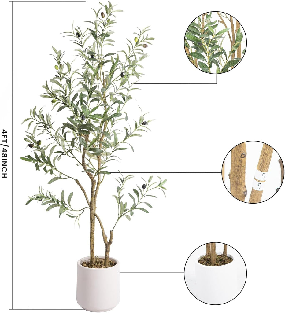 Fake Olive Tree 4FT Tall 2Pack with White Planter Decor