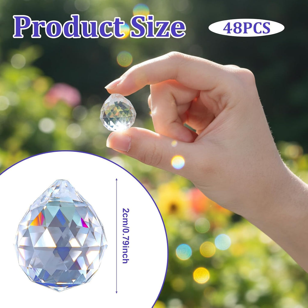 48pcs 20mm Clear Crystal Ball Prism with 48 Rings - Sun Shine Catcher Rainbow Pendants Maker Hanging Crystals