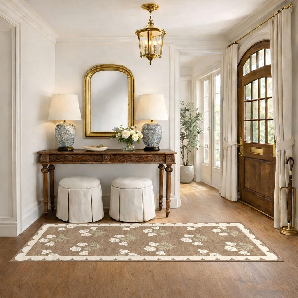 Non Slip Washable Kitchen Runner Rug - Tan Floral Hallway Runner Rugs Soft Boho Runners s Vintage Farmhouse
