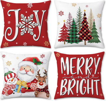 Christmas Throw Pillow Covers 18x18 Inches - Set of 4