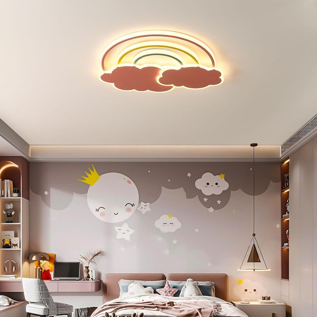 Dimmable LED Flush Mount Ceiling Light Fixture with Remote Control, 19.7Inch 36W Pink Cloud Rainbow Modern Ceiling