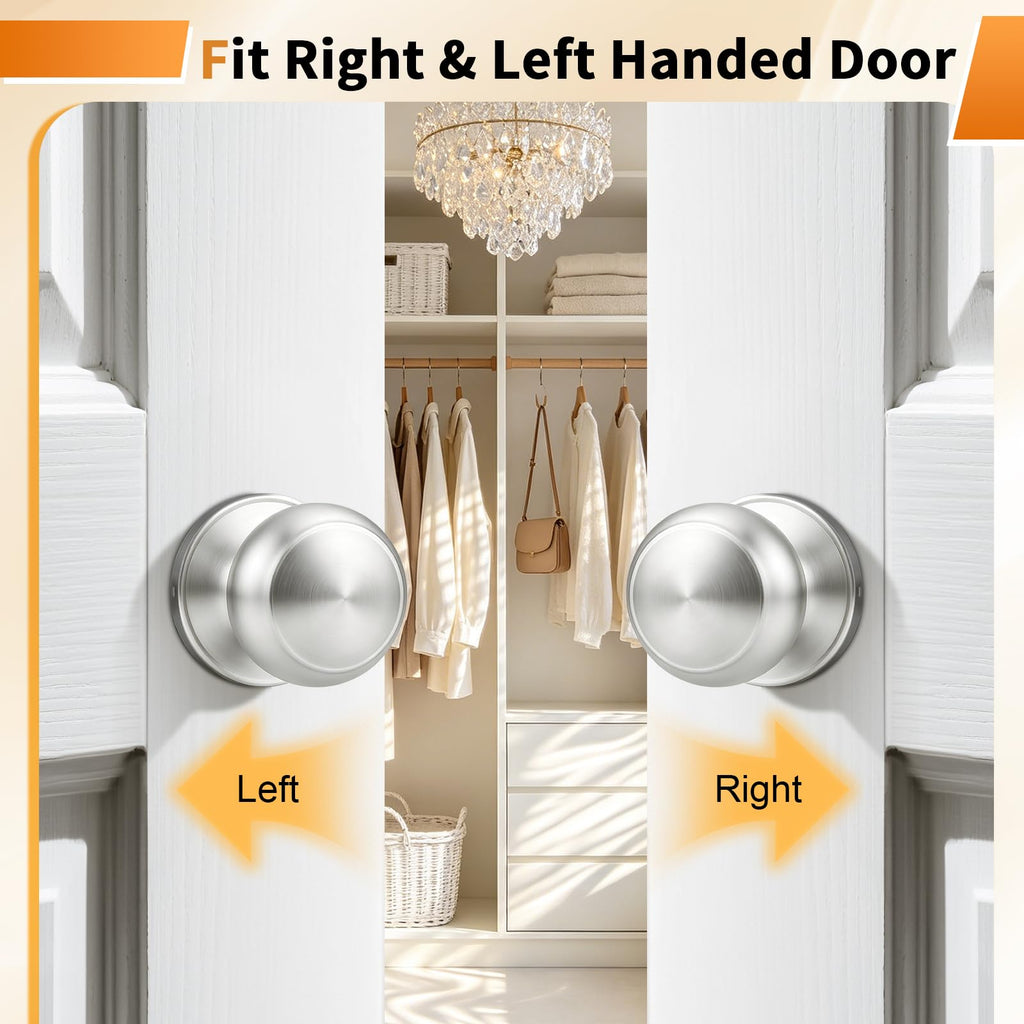 8 Pack Interior Door Knobs Passage Function, Brushed Nickel Finish Closet Door Handles Keyless Levers French Doors