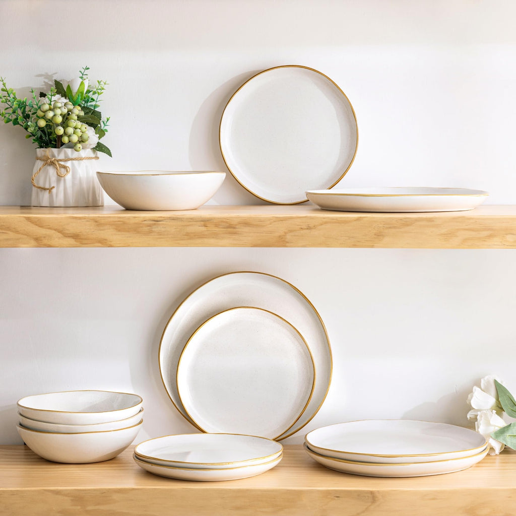 Ceramic Dinnerware Sets for 4, 12Pcs Plates and Bowls Sets Dishes