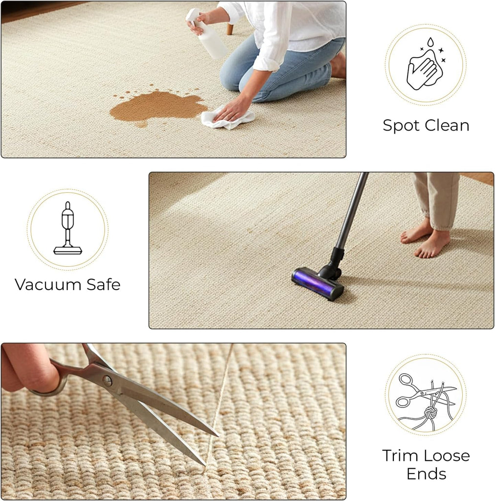 Jute Cotton Area Rug 12'x15'ft Rectangle Hand Woven Natural Farmhouse Rug