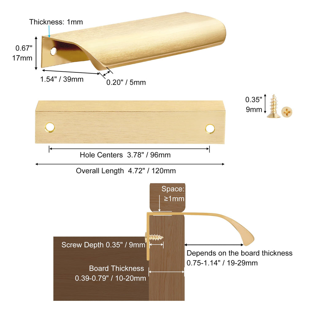 5 Pack 4.72" Gold Edge Finger Pulls for Cabinets, Drawer Handles