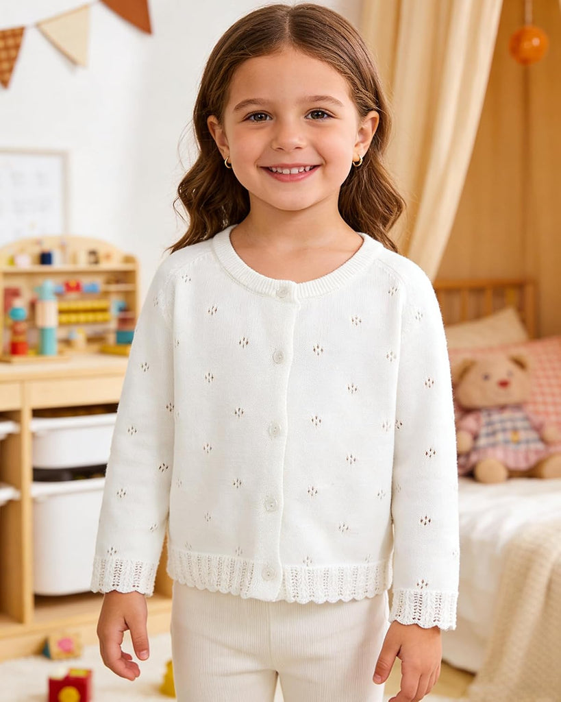 Baby Girls Cardigan Sweater Infant Toddler Knit Button Up Jacket Lace Trim Outfit Cotton Tops