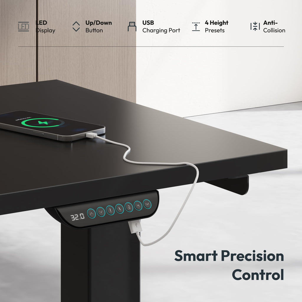 Triple Motor L-Shaped Standing Desk, 330 lbs, 63" x 47", Black
