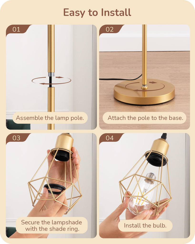 70" Dimmable Farmhouse Floor Lamp, Gold