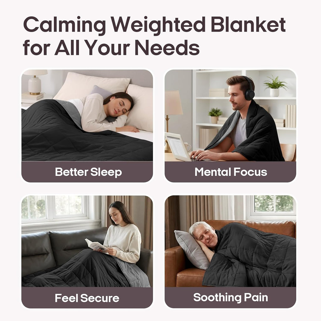 Weighted Blanket for Adults (48"x72", 15lbs, Grey/Black) | Cooling Weighted Blankets for Adults, High Breathability