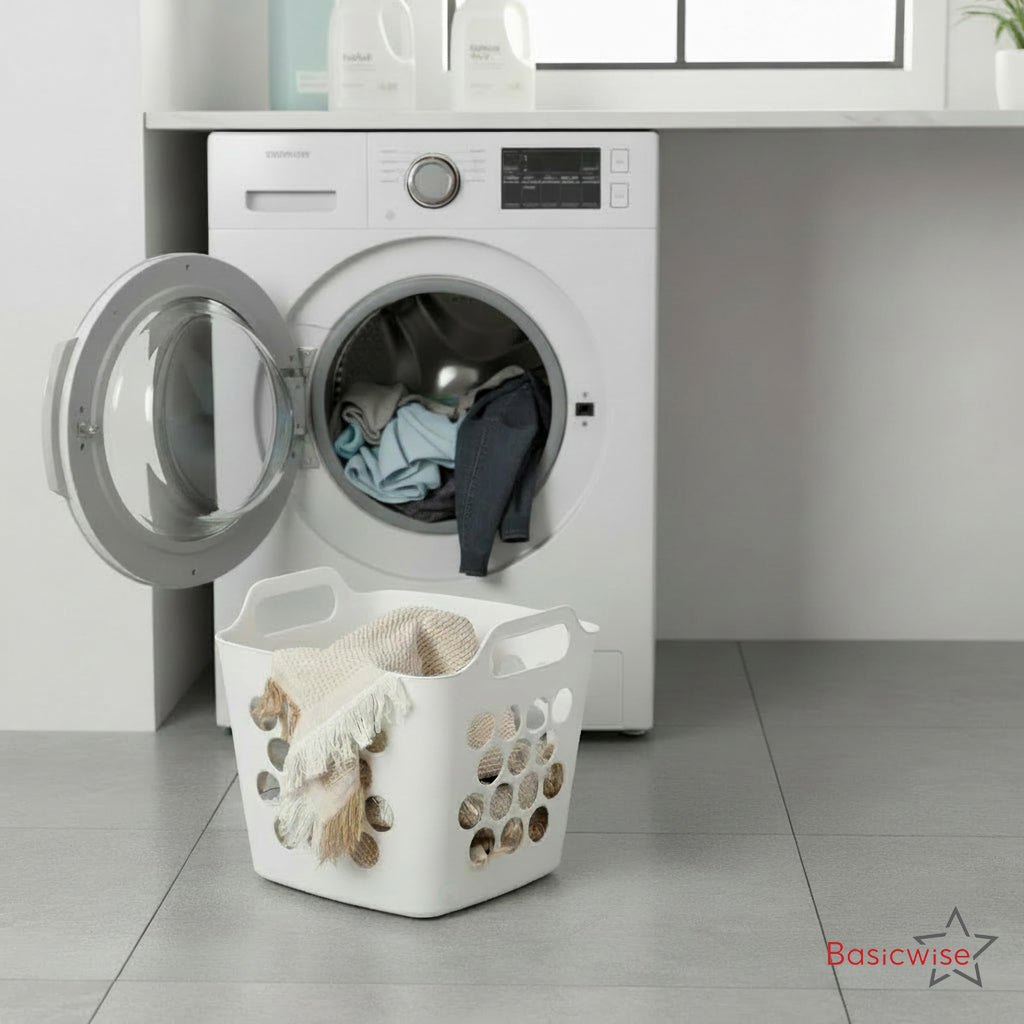 Set of 2 Plastic Laundry Baskets with Handles Large & Small Ventilated Hampers for Clothes Storage & Organization