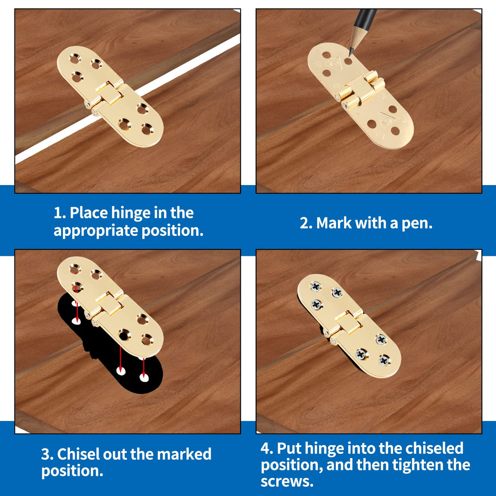 4Pcs Heavy Duty Folding Table Hinges, Gold, (3.1 x 1.18inch)