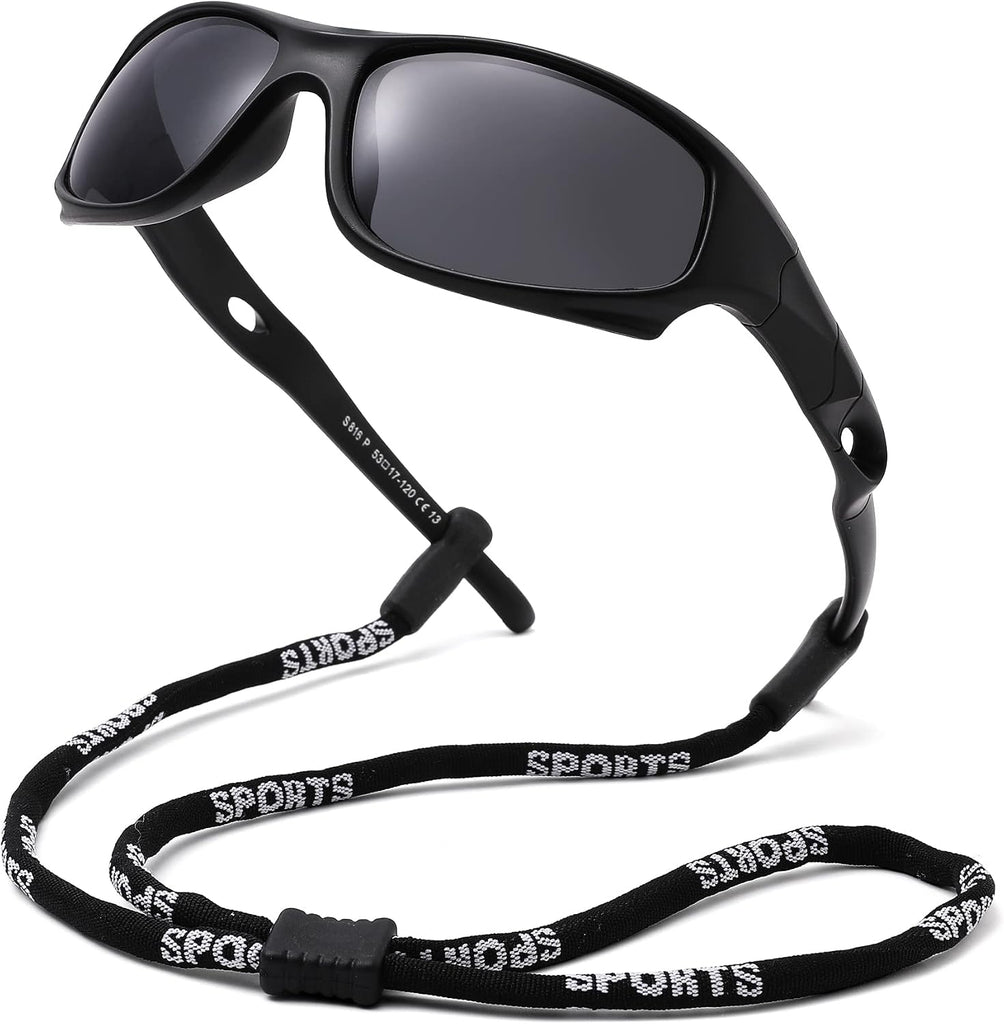 Kids Sunglasses for Boys Girls, Polarized Sports Youth Sunglasses with Strap for Kids Ages Color