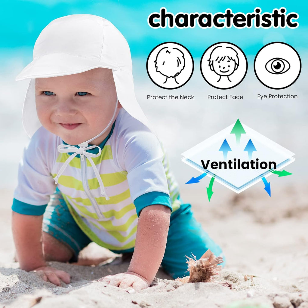 UPF 50+ UV Ray Sun Protection Baby Hat w/Neck Flap & Drawstring