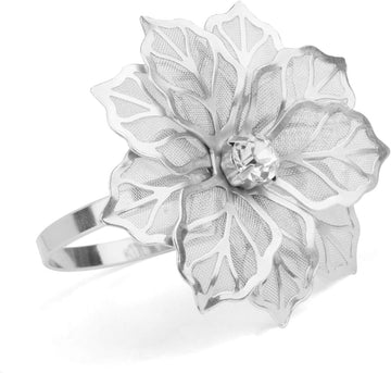 Alloy Napkin Rings with Hollow Out Flower Napkin Ring Holders for Wedding Party Holiday Banquet Christmas - Set of 12