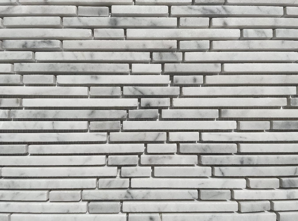 Carrara White Marble Bamboo Strip Waterful Heavy Rain Mosaic Tile Polished Kitchen Bath Wall Floor Backsplash Shower