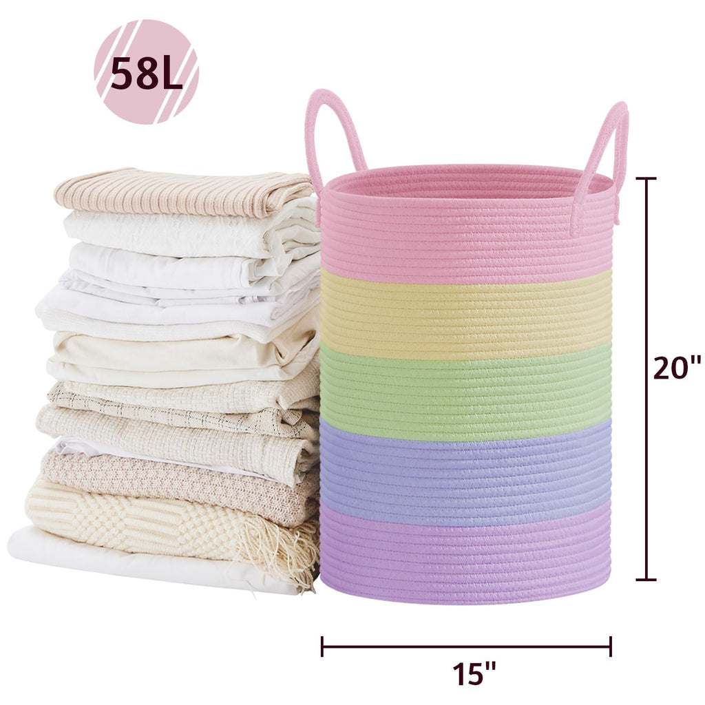 58L Tall Woven Laundry Basket Hamper, Rainbow