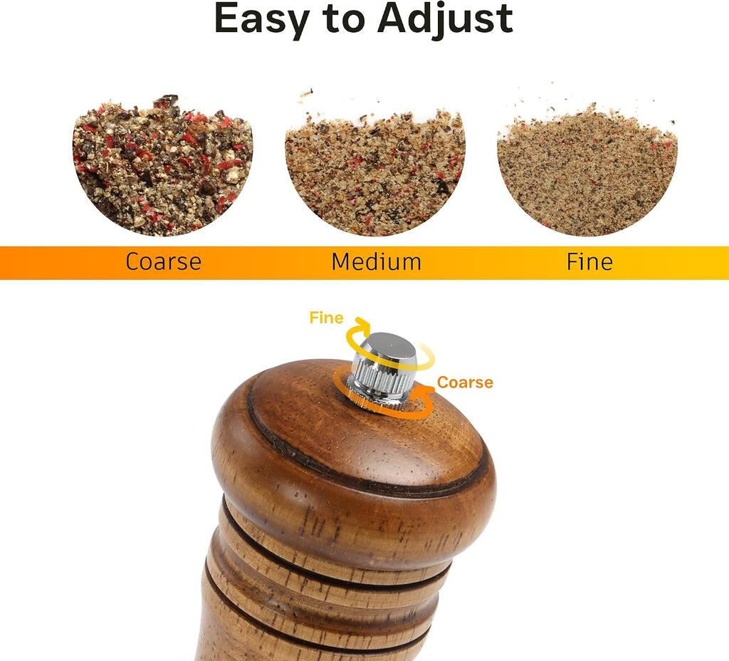 Wooden Salt and Pepper Grinder Set, Premium Oak Wood Salt Grinders Shakers, Manual Pepper Mill with S and P - Set of 2