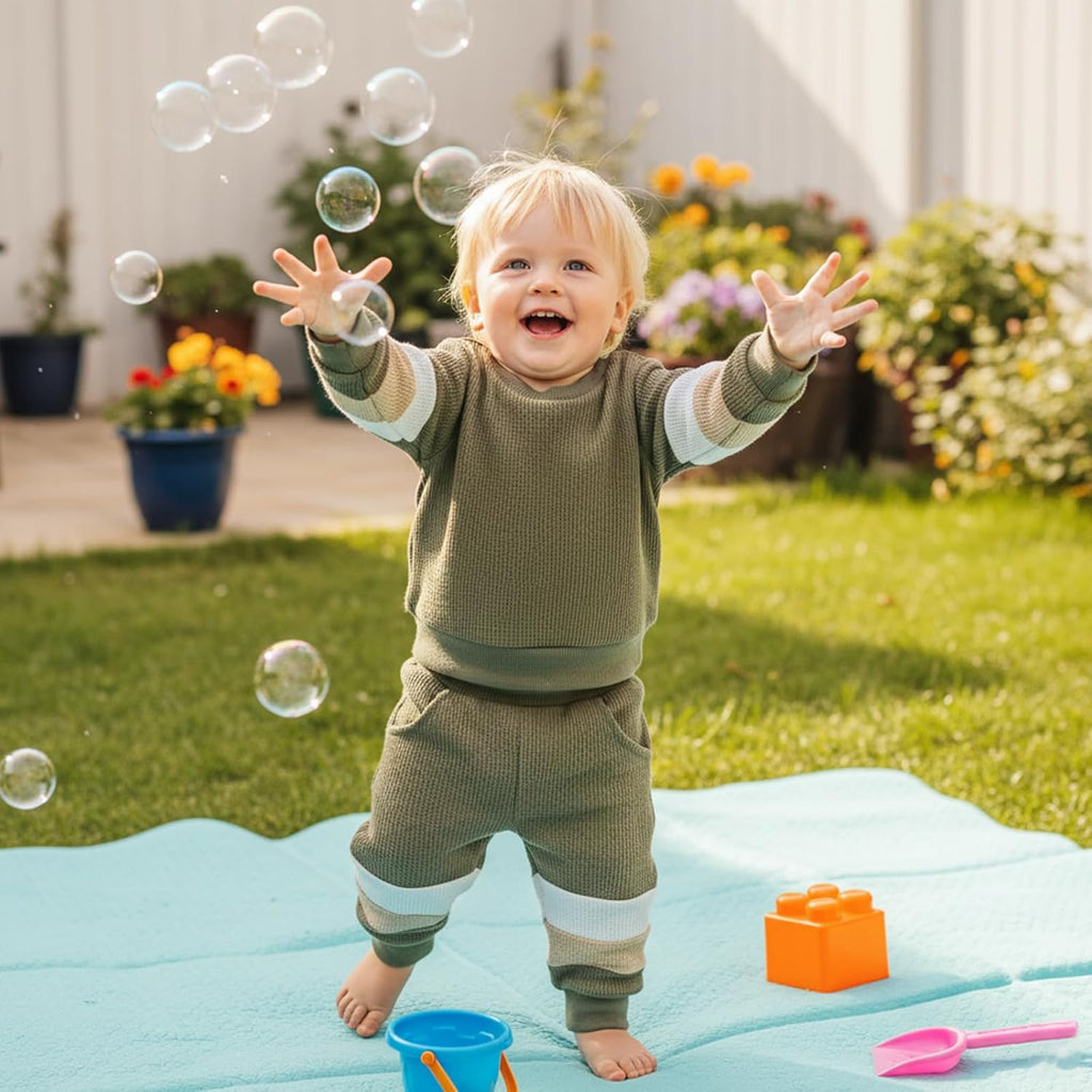 Toddler Baby Boy Fall Winter Clothes Long Sleeve Crewneck Pullover Sweatshirt Jogger Pants Set 2 Piece Outfit